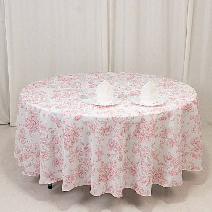 108" Polyester Round Tablecloth for Weddings and Events - French Toile Pattern