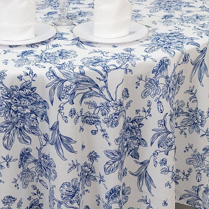 108" Polyester Round Tablecloth for Weddings and Events - French Toile Pattern