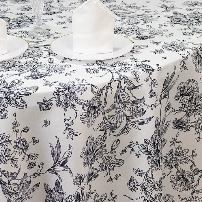 108" Polyester Round Tablecloth for Weddings and Events - French Toile Pattern