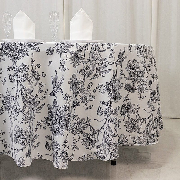 108" Polyester Round Tablecloth for Weddings and Events - French Toile Pattern