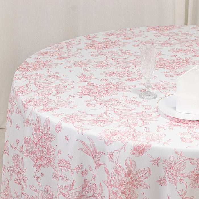108" Polyester Round Tablecloth for Weddings and Events - French Toile Pattern