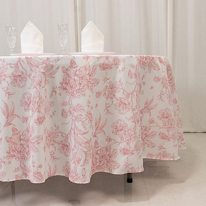 108" Polyester Round Tablecloth for Weddings and Events - French Toile Pattern