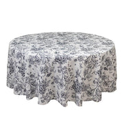 108" Polyester Round Tablecloth for Weddings and Events - French Toile Pattern TAB_PLY_FLORFT_108_BLK