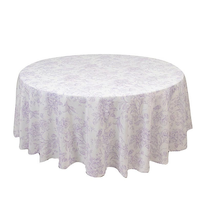 108" Polyester Round Tablecloth for Weddings and Events - French Toile Pattern TAB_PLY_FLORFT_108_LAV