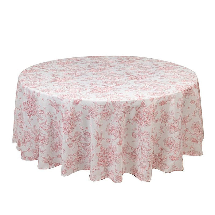 108" Polyester Round Tablecloth for Weddings and Events - French Toile Pattern TAB_PLY_FLORFT_108_PINK