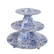 11" Round 3-Tier Cardboard Cupcake Stand CAKE_CARB011_FLOR01_BLUE