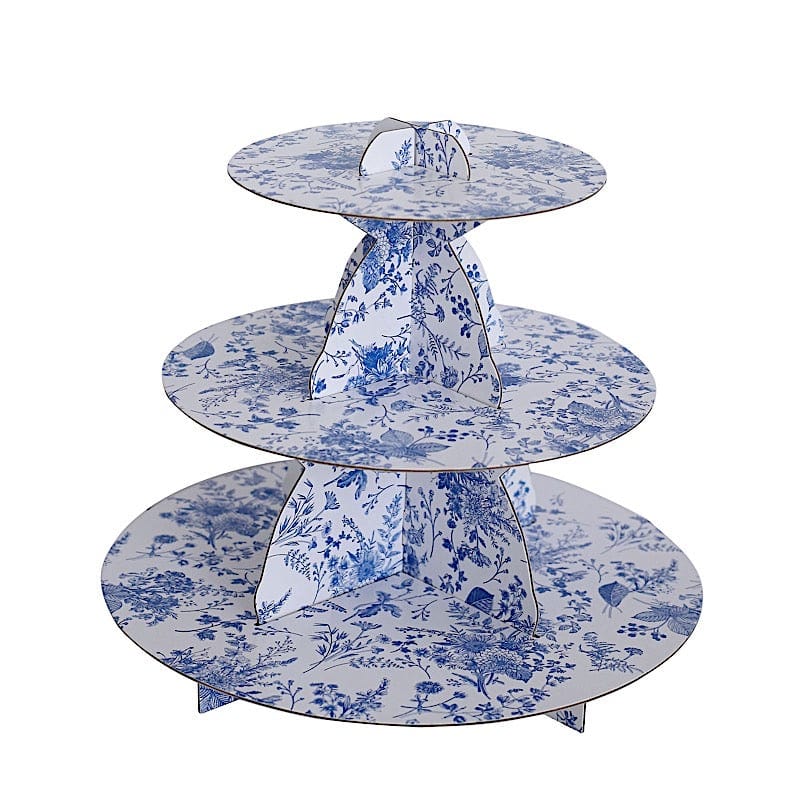 11" Round 3-Tier Cardboard Cupcake Stand CAKE_CARB011_FLOR01_BLUE