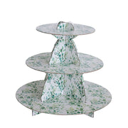 11" Round 3-Tier Cardboard Cupcake Stand CAKE_CARB011_FLOR01_GRN