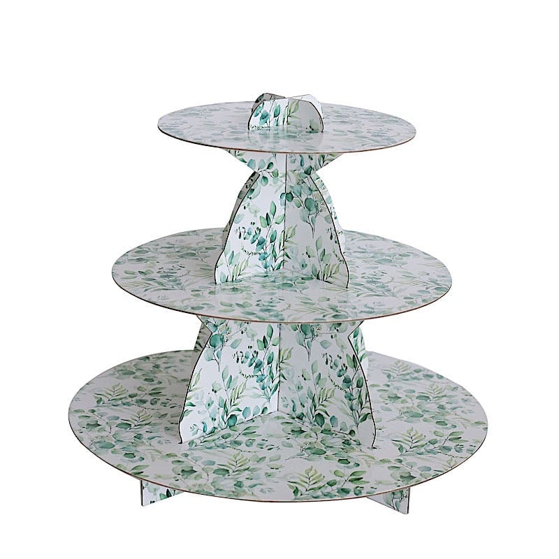 11" Round 3-Tier Cardboard Cupcake Stand CAKE_CARB011_FLOR01_GRN