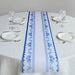11" x 108" Bordered Style Non-Woven Table Runners with Ornate Floral Prints - White and Blue RUN_DSP16_FLOR01