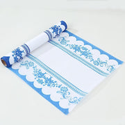 11" x 108" Bordered Style Non-Woven Table Runners with Ornate Floral Prints - White and Blue RUN_DSP16_FLOR01