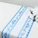 11" x 108" Bordered Style Non-Woven Table Runners with Ornate Floral Prints - White and Blue RUN_DSP16_FLOR01