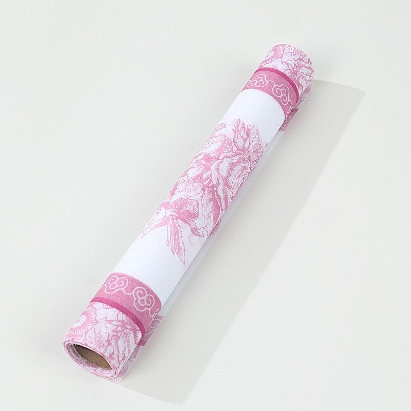 11" x 108" Floral Pattern Non-Woven Table Runners with Ornate Borders - White and Pink RUN_DSP16_FLOR02
