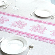 11" x 108" Floral Pattern Non-Woven Table Runners with Ornate Borders - White and Pink RUN_DSP16_FLOR02