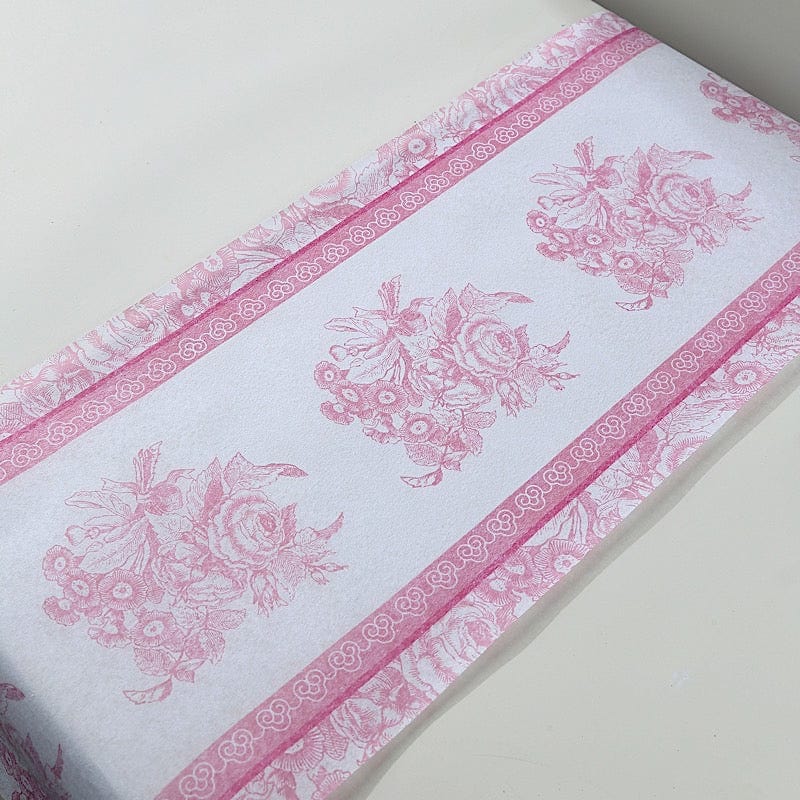 11" x 108" Floral Pattern Non-Woven Table Runners with Ornate Borders - White and Pink RUN_DSP16_FLOR02