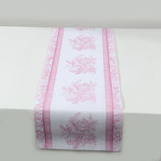 11" x 108" Floral Pattern Non-Woven Table Runners with Ornate Borders - White and Pink RUN_DSP16_FLOR02