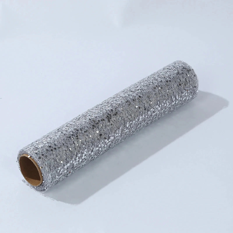 11" x 108" Metallic Sequin Mesh Polyester Table Runner RUN_MET11_SILV