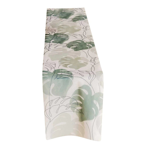 11" x 108" Monstera Palm Leaf Print Table Runner - White and Green RUN_DSP02_GRN