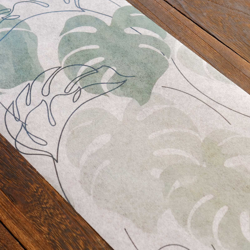 11" x 108" Monstera Palm Leaf Print Table Runner - White and Green RUN_DSP02_GRN