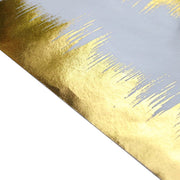 11"x108" Metallic Icicle Print Foil Table Runner Wedding Linens - White and Gold RUN_MET05_GOLD