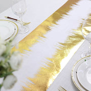11"x108" Metallic Icicle Print Foil Table Runner Wedding Linens - White and Gold RUN_MET05_GOLD
