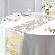 11"x108" Metallic Palm Leaves Non Woven Fabric Table Runner - White and Gold RUN_MET04_GOLD