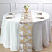 11"x108" Metallic Palm Leaves Non Woven Fabric Table Runner - White and Gold RUN_MET04_GOLD