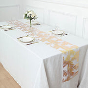 11"x108" Metallic Palm Leaves Non Woven Fabric Table Runner - White and Gold RUN_MET04_GOLD