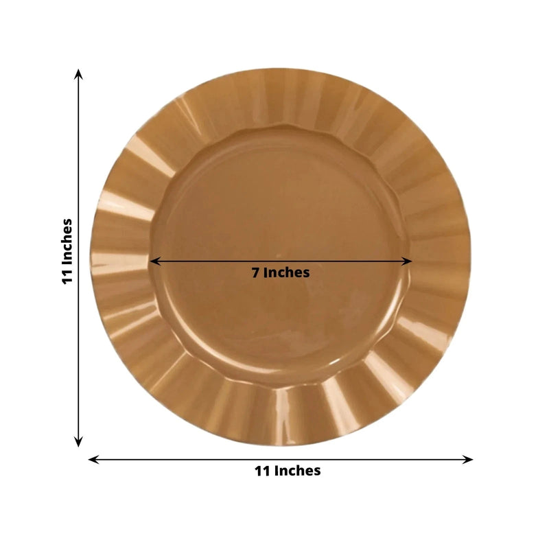 10 Round Plastic Salad Dinner Plates with Gold Wavy Rim - Disposable Tableware