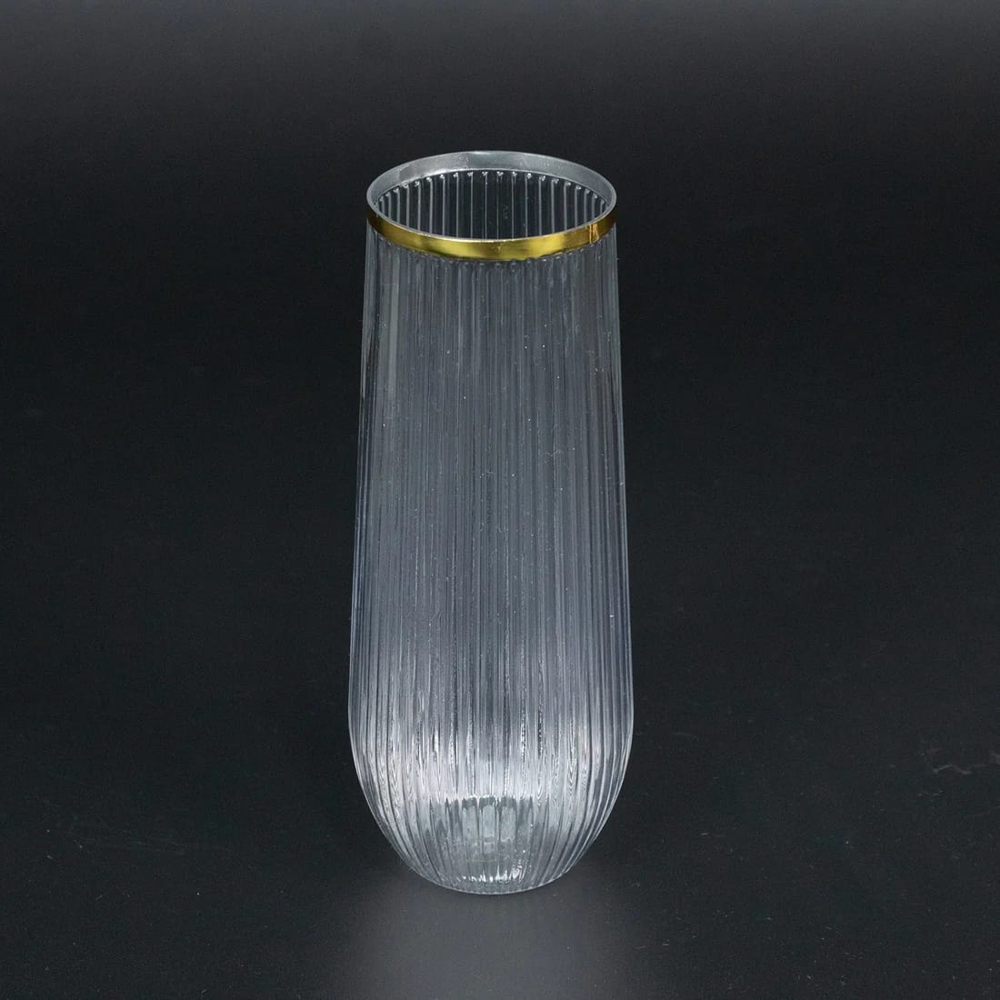 12 Clear 9 oz Stemless Plastic Champagne Flutes with Gold Rim - Disposable Glasses DSP_CUCP013_9_GOLD