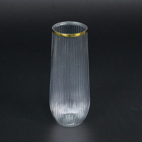 12 Clear 9 oz Stemless Plastic Champagne Flutes with Gold Rim - Disposable Glasses DSP_CUCP013_9_GOLD