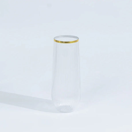 12 Clear 9 oz Stemless Plastic Champagne Flutes with Gold Rim - Disposable Glasses DSP_CUCP013_9_GOLD