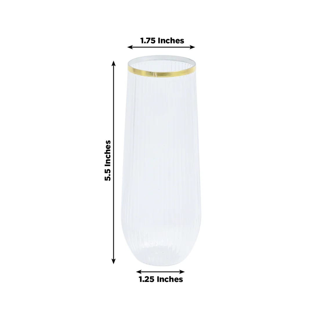 12 Clear 9 oz Stemless Plastic Champagne Flutes with Gold Rim - Disposable Glasses DSP_CUCP013_9_GOLD