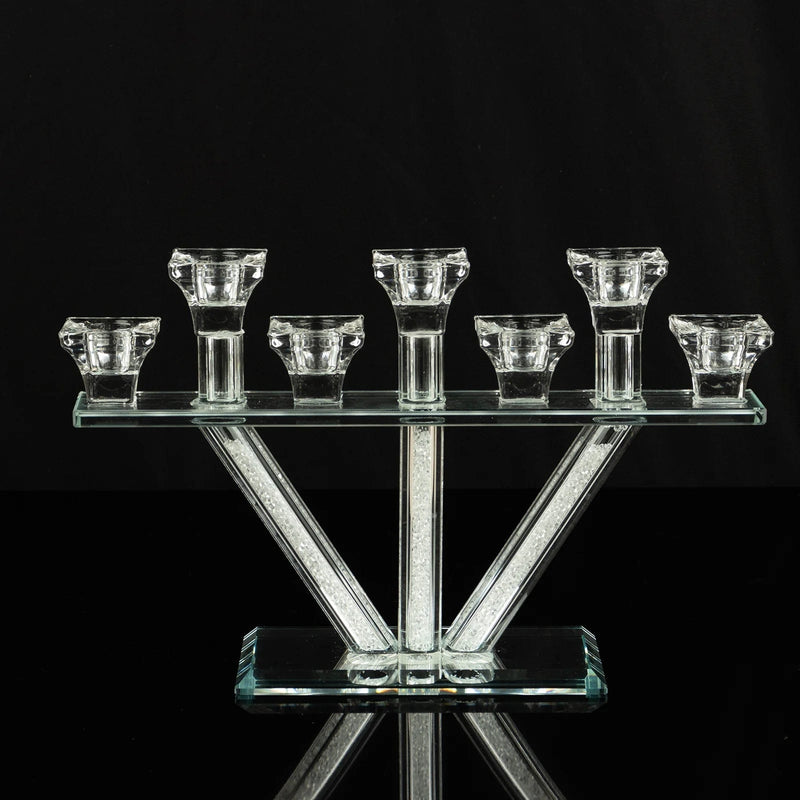 12" Crystal 7 Branch Glass Candelabra with Crystal Filler CHDLR_CAND_037_7_CLR