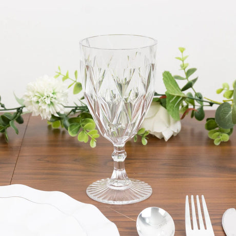 12 Diamond Cut 11oz Vintage Goblets Plastic Wine Glasses