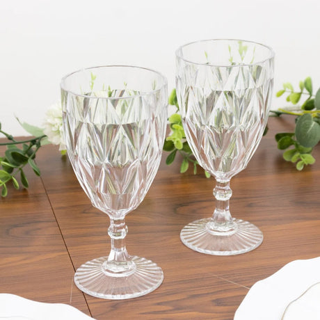 12 Diamond Cut 11oz Vintage Goblets Plastic Wine Glasses