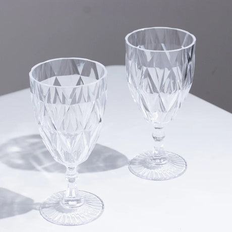 12 Diamond Cut 11oz Vintage Goblets Plastic Wine Glasses