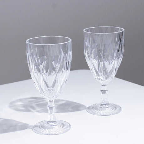 12 Diamond Cut 11oz Vintage Goblets Plastic Wine Glasses
