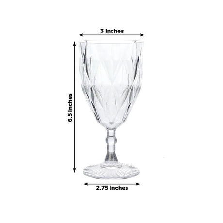 12 Diamond Cut 11oz Vintage Goblets Plastic Wine Glasses
