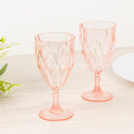 12 Diamond Cut 11oz Vintage Goblets Plastic Wine Glasses