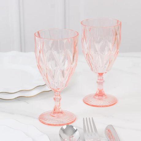 12 Diamond Cut 11oz Vintage Goblets Plastic Wine Glasses