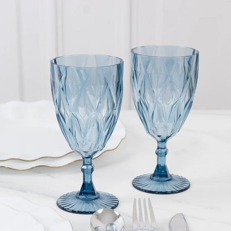 12 Diamond Cut 11oz Vintage Goblets Plastic Wine Glasses