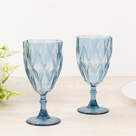 12 Diamond Cut 11oz Vintage Goblets Plastic Wine Glasses