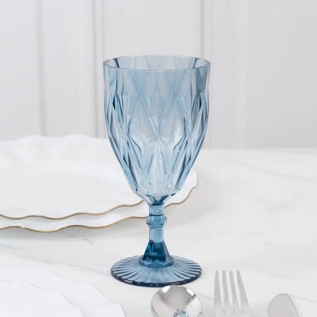 12 Diamond Cut 11oz Vintage Goblets Plastic Wine Glasses