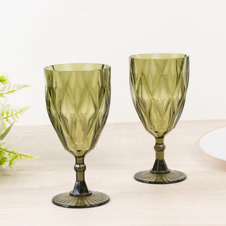 12 Diamond Cut 11oz Vintage Goblets Plastic Wine Glasses