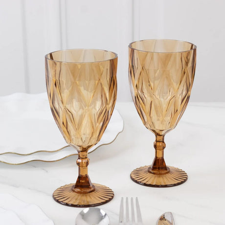 12 Diamond Cut 11oz Vintage Goblets Plastic Wine Glasses
