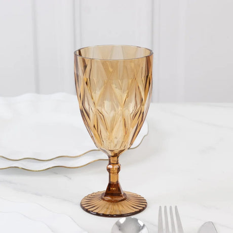 12 Diamond Cut 11oz Vintage Goblets Plastic Wine Glasses