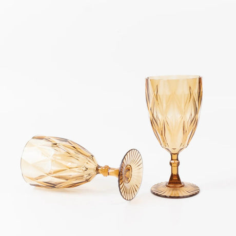 12 Diamond Cut 11oz Vintage Goblets Plastic Wine Glasses