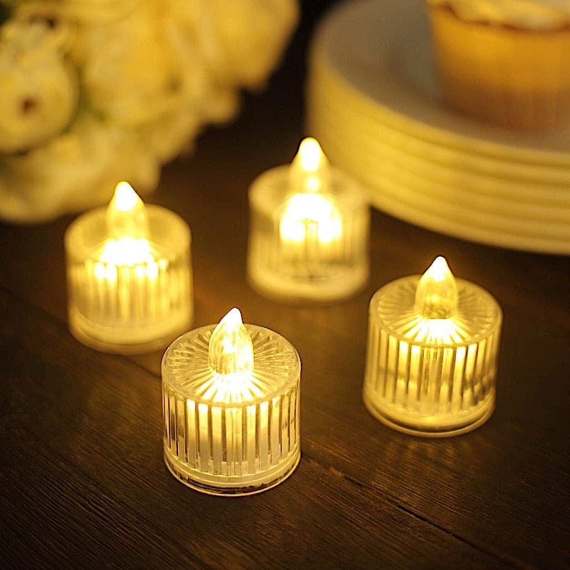 12 Flameless 2" Battery Operated LED Tealight Candles Column Design - Clear LED_CAND_TL006_CLR
