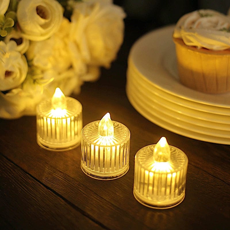 12 Flameless 2" Battery Operated LED Tealight Candles Column Design - Clear LED_CAND_TL006_CLR